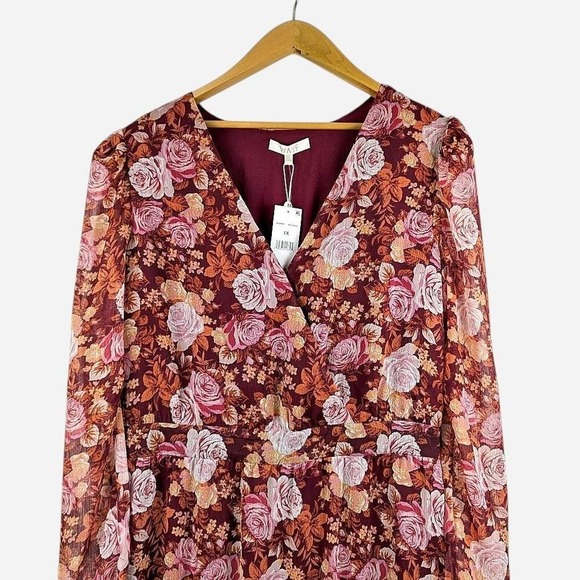 NWT WAYF Nordstrom Roxanne Floral Midi Dress Long Sleeve Tiered A-Line Size 1X - Picture 4 of 6